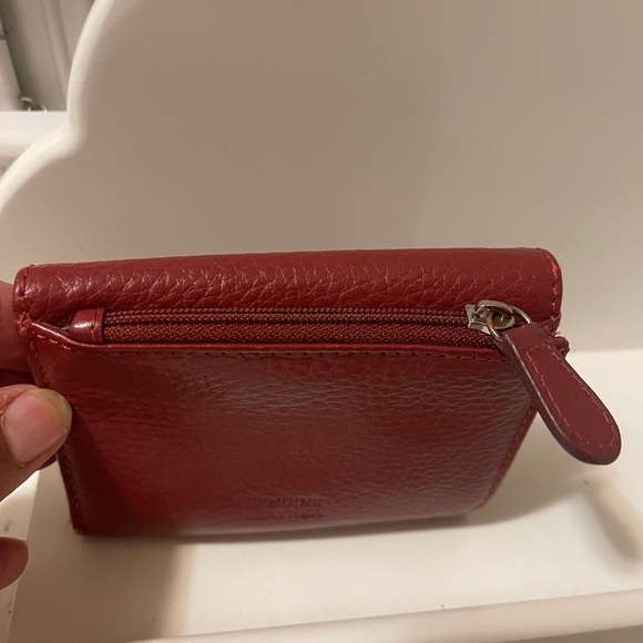 Women's Red Leather Strapless Trifold Wallet Solid Pebbles - Picture 3 of 12